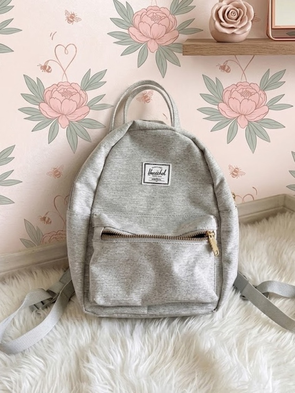 Herschel heather Gray Mini Backpack gold accents